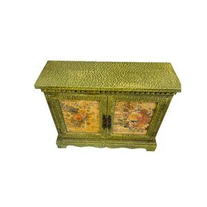 Decorative Vintage Wooden Cabinet With Floral Door Panels 13"  x  1/2 x  6‎ 1/2"